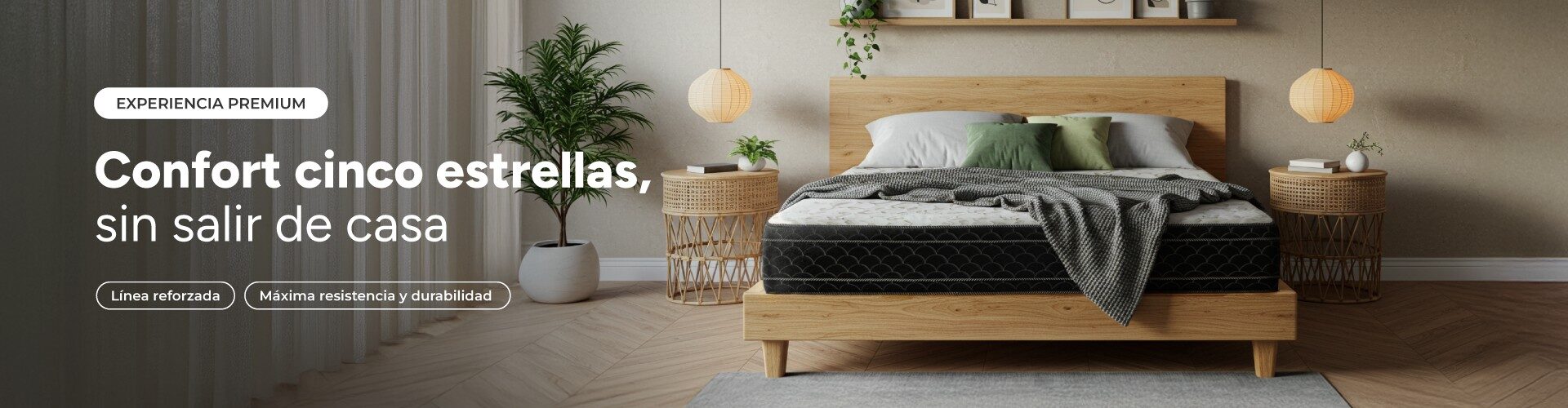 Banner colchón línea reforzada WeRest con texto confort cinco estrellas sin salir de casa
